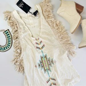 Navajo Boho Fringe Racer Top Sleevless Open Racerback